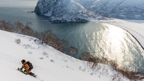 鈥淩ice hiking on the Kamchatka Peninsula searching for soft snow. This location definitely provided some of the harshest weather swings we experienced during the production. It felt like we were on the moon. Super high winds, super gnarly temperature swings. We ended up with tons of exposed ice. Full melt, then full freeze, over and over, but we never got that good system that blanketed the mountains. Eventually, we decided to cut our losses. Rice had brought a bunch of surfboards, and we found this great cold-water surf break out there.鈥