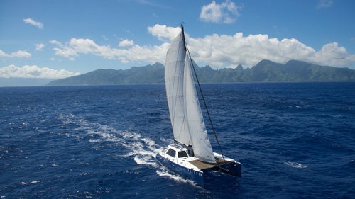 “Rice sailing his boat Falcor, in the Pacific Ocean. Rice is really passionate about sailing. He says in the film, he loves sailing like he loves snowboarding. He goes hard all year long, and the boat is where he can decompress. His boat was in the Atlantic so he sailed through the Panama Canal. He really wanted to be a part of where the storms come from that generate snow.  “From a production side, it was interesting to take these hardcore snowboard cinematographers out on a boat. In the end, it gave us a more intimate portrait of Travis than his audience has ever seen. In many ways it’s the most human you see Travis. He sailed over 5,400 miles [as the crow flies].”