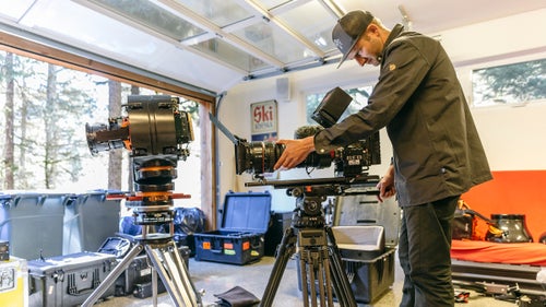 “Wheeler camera prepping in Alaska, year three. This was in the garage of the VRBO [vacation rental] we rented. This is just day in and day out. When you aren’t in the field you’re just prepping cameras. Pictured is a Red Dragon with the new Canon 50-1000mm lens. It’s just a gun of a lens that let us be far away from the riders. Gear management never stops.”