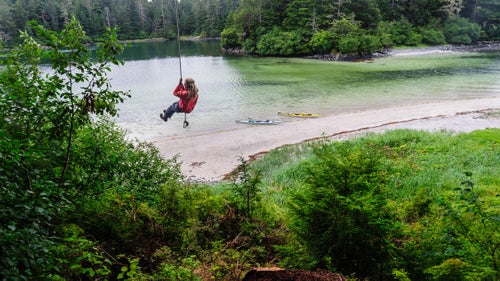 Subsistence was hard work, but we couldn鈥檛 resist taking time off from berry picking to try the rope swing in Pirate Cove.