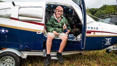 Timothy Hill in his airplane trailer.
