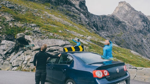 A stop to scout a flight path on the way to the trailhead. We are led by Heimen (center), who acts as local guide for many of his friends looking to BASE jump. Heimen is a well known outdoorsman in the area, hiking and jumping in the summer and skiing in the winter. There was not a single hike on which we didn鈥檛 run into someone he knew. He鈥檚 tough to keep up with.