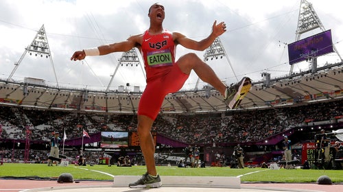 Two-time Olympic gold medalist Ashton Eaton uses the “Gladiator” soundtrack to get pumped up.