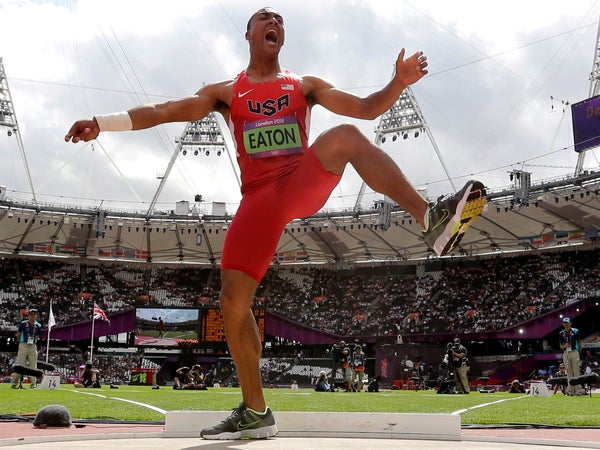 Two-time Olympic gold medalist Ashton Eaton uses the “Gladiator” soundtrack to get pumped up.