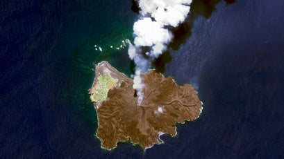 Nishinoshima is a volcanic island located 940 kilometres (584 miles) south of Tokyo, Japan. Starting in November 2013, the volcano began to erupt and continued to do so until August 2015. Over the course of the eruption, the area of the island grew in size from 0.06 square kilometres (0.02 square miles) to 2·3 square kilometres (0·89 square miles).