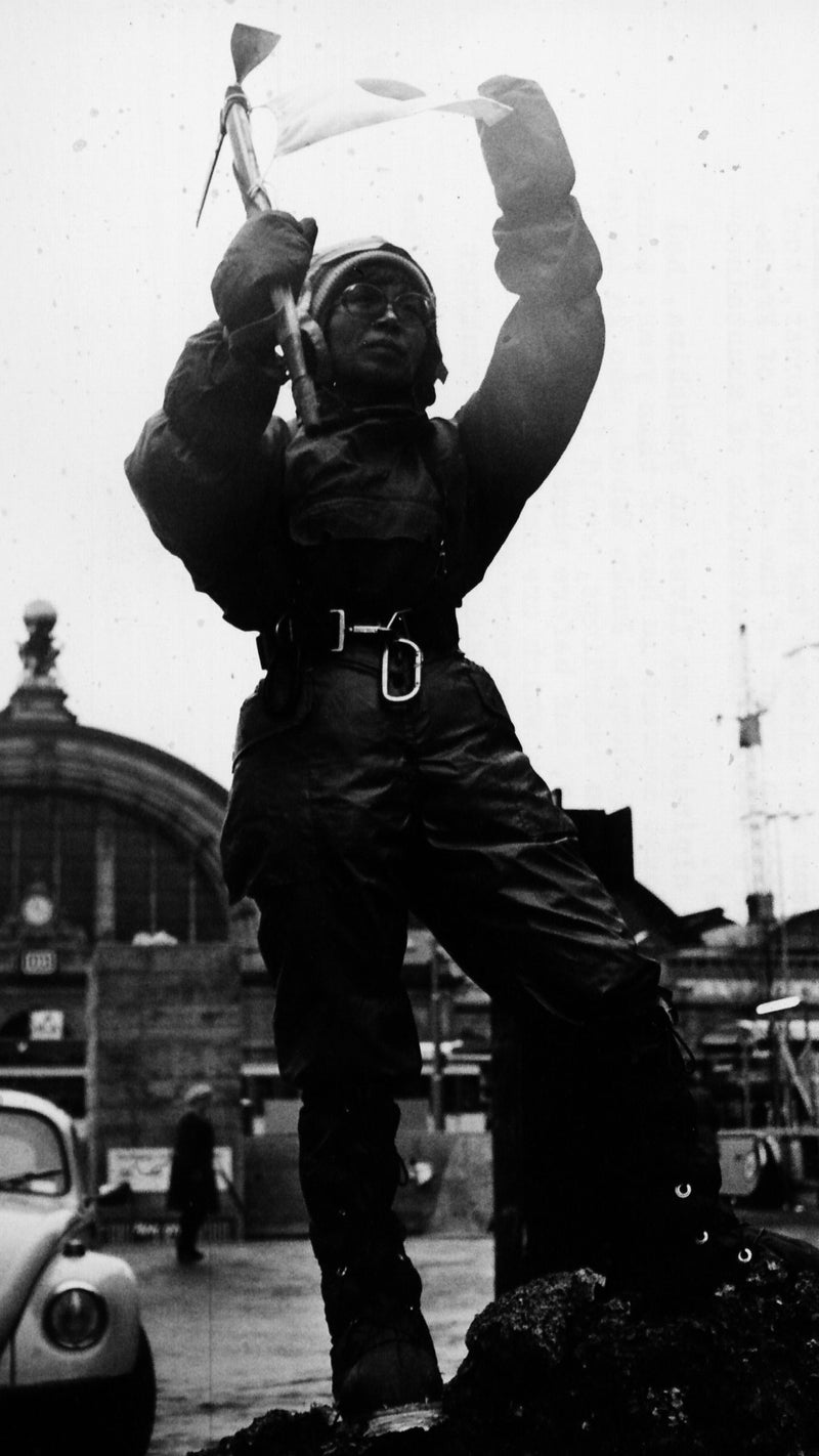 Tabei giving a climbing demonstration, circa 1975.