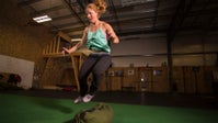 Lateral Hops
Professional skier and trainer Crystal Wright at her gym in Jackson, Wyoming. Leg Blasters
Photo by David Stubbs