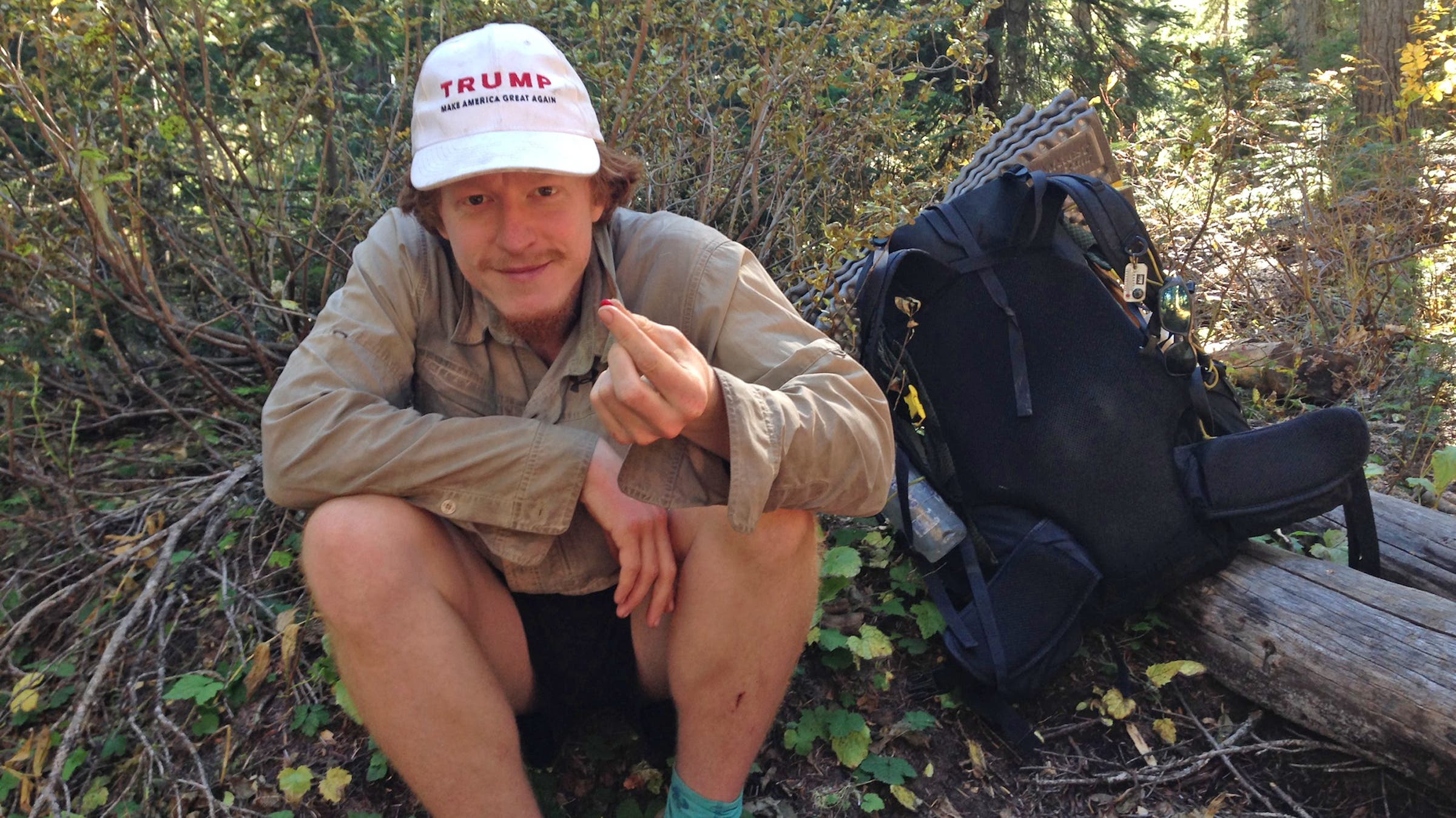 Kyle Hoyt, 30
<p>Trail Name: MAGA</p>
<p>Eugene, Oregon</p>
<p>“I learned about different types of berries. I learned how to be alone and be happy. I’ve learned not to be scared of who you are; if you want to represent something, do it. You’re going to be a lot happier. If you’re afraid, you might regret it later.”</p>
