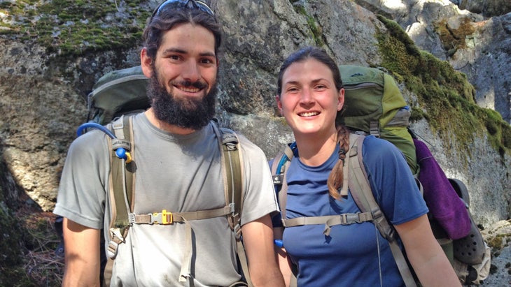 Rico Colomb (left) and Mandy Torres, 26 and 32
<p>Trail Names: Cup and Ladybug</p> 
<p>Windsor, California</p>

<p>Ladybug: “Hiking over the passes in the Sierras was a lot scarier than I thought it was going to be. Before the trip, I thought that if I got stung by a bee, I’d die, but I got stung twice by a bee and I am still here!”</p>

<p>Cup: “I learned I’m capable of going through a lot more misery than I thought I was. I can hike a lot farther in a day than I thought. Biggest day was 29 miles. At the start I did a 14-mile day and thought I was going to die.”</p>

