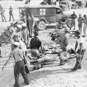 Survivors of USS Indianapolis enroute to hospital following rescue, August 1945. (Photo by PhotoQuest/Getty Images)