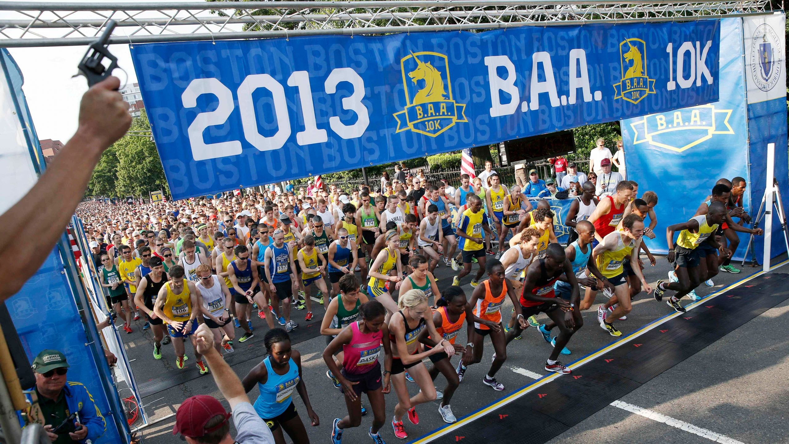 Runners at the start of the 2013 Boston Athletic Association 10K.
