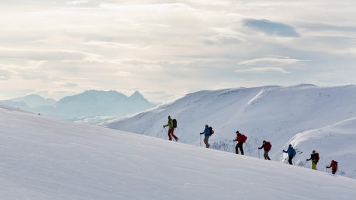 In Norway, national law gives a right-of-passage permit to anyone who wants to bag a peak or go for a hike, making it perfectly legal to skin a line through someone’s backyard. With zero concerns about finding fresh snow—Antonsson’s UIAGM-certified guides assured us that it would last all week and into next—we could pick any peak in sight and have it to ourselves. On the day we skinned up a mountain called Littlemoa, our Opel van was the only vehicle we saw, save for a few other Pure Ski vans.
