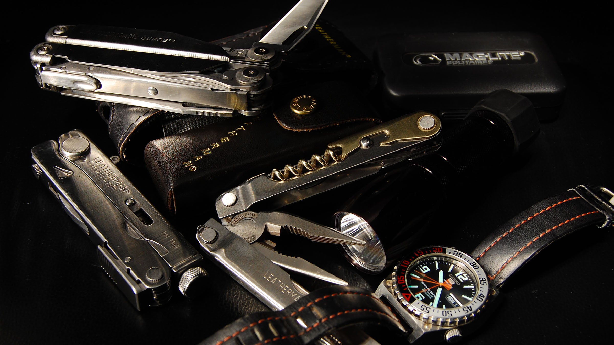 Maybe a little heavy on the multitools, but you can't say this guy isn't prepared. 