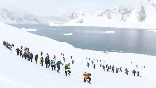 While all 4 Deserts events are multi-day stage races with a total race distance of 155 miles, The Last Desert is unique because it challenges runners to see how many kilometers they can complete in a given amount of time, rather than how fast they can get from point A to point B. “Due to the logistical challenges of Antarctica, you are running for a given time on a given day around pre-set loops,” says Hermsmeyer. “The longest loop was nine miles, the shortest was less than one mile. Racers would just run until a specific time and then tally up the distance. The overall winners were determined by whoever hit the 155-mile benchmark in the shortest amount of time.”
