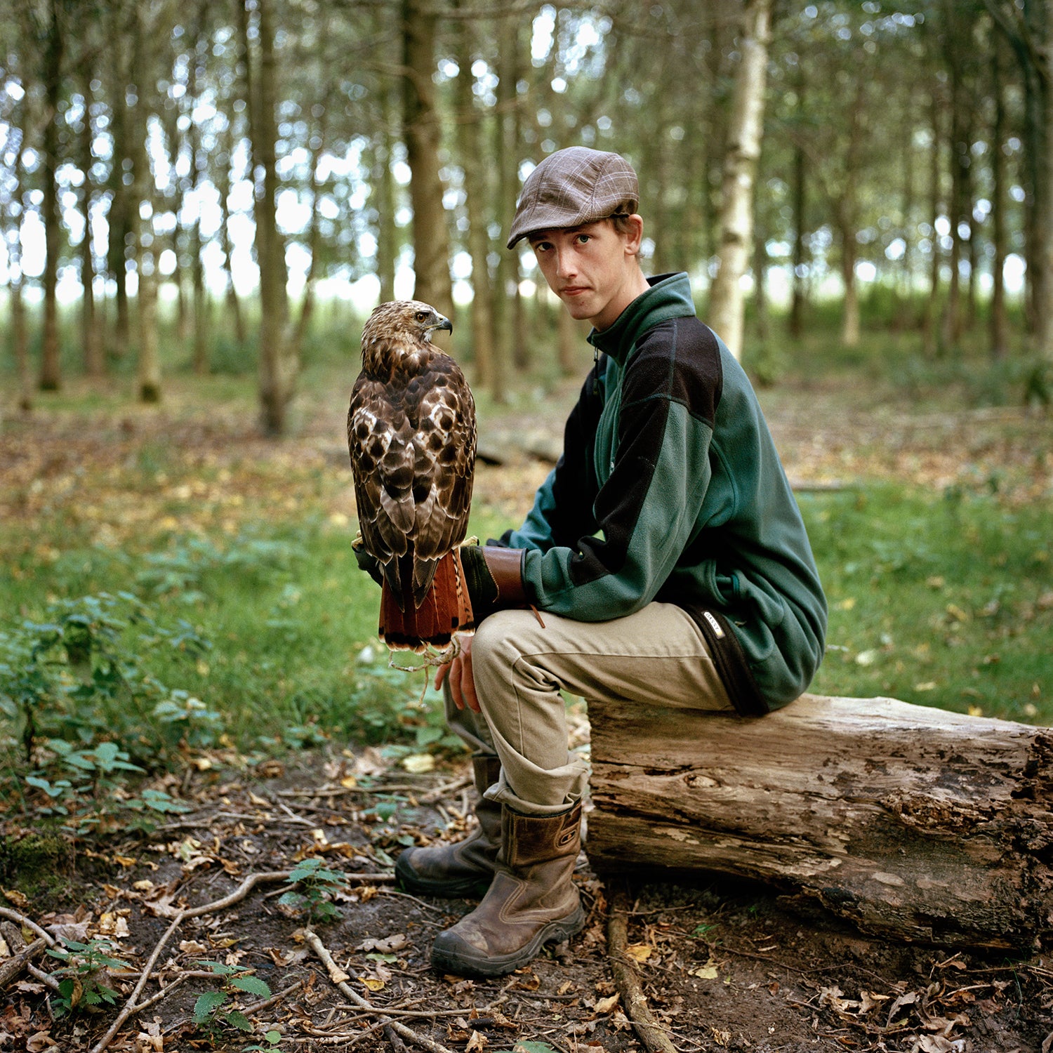 Tim with his Red-tailed hawk, Tatjana. Tim owns several birds and has started his own business showing off his birds and their abilities throughout the country.