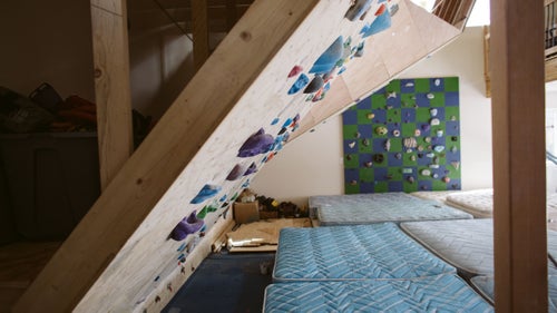 One of the bouldering walls in Caldwell鈥檚 garage.