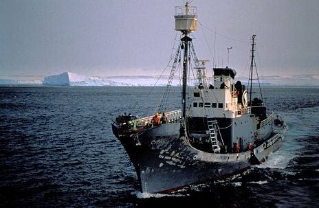 The Japanese whaling vessel Kyo Maru No. 1 on a whale hunt in the Southern Ocean Sanctuary.