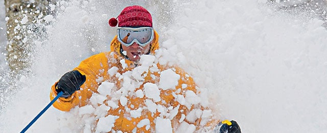 Bethel, Maine, USA --- Skiing fresh powder at Sunday River ski resort in Bethel, ME --- Image by © David McLain/Aurora Photos/Corbis