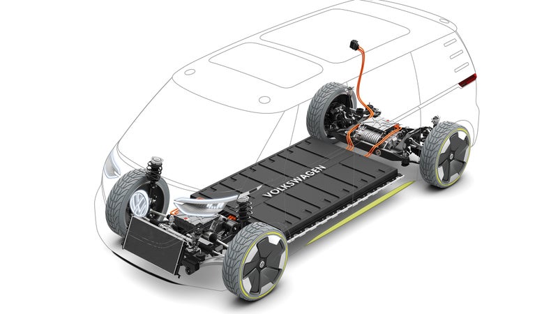The I.D. Buzz uses an underfloor battery pack, strongly reminiscent of Tesla's platform.