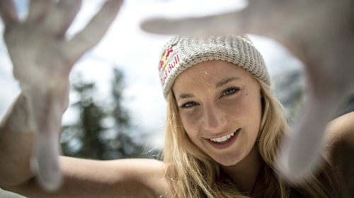 Sasha DiGiulian poses for a portrait before climbing Peace (5.13c/d), in Tuolumne Meadows, CA USA.