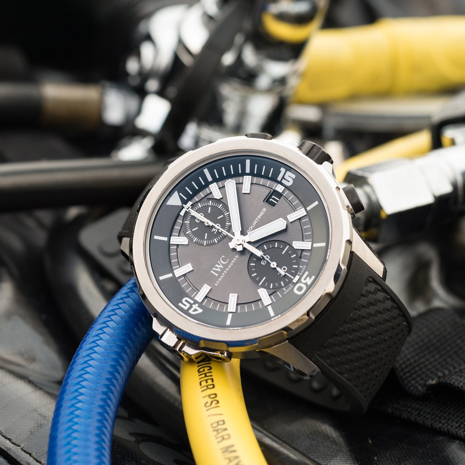 IWC Aquatimer Chronograph Black Dial Black Rubber 44mm - Ginza Watches