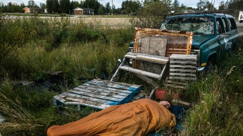 Hal Monkman found a spot to stretch out and sleep after the 40-hour drive north.