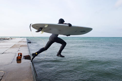 Sure, the Great Lakes have a lot to offer when it comes to recreation, but the region still doesn鈥檛 make many surfing or fishing bucket lists. But for those willing to fight the weather, there鈥檚 plenty of feisty winter steelhead and freshwater waves to be chased, all in the same weekend. Photographer Daniel Shepler kicked off his trip looking for waves on Michigan鈥檚 Sleeping Bear Dunes National Lakeshore, then finished it off with some fishing on one of the dozens of rivers that flow into Lake Superior on the Upper Peninsula. Photo: Surfer Jake Therrien making the leap into the icy water of Lake Michigan.