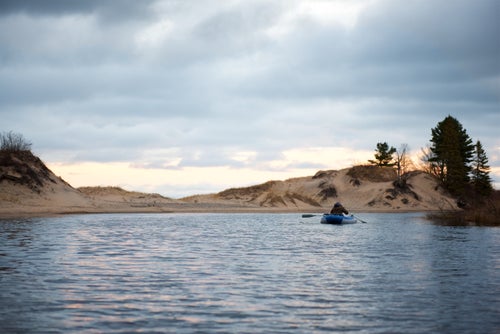 Rowing out to Lake Superior after a full, successful day on the river.