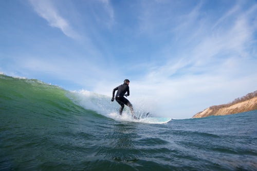 The Sleeping Bear Dunes National Lakeshore can be a pretty reliable place for decent waves all winter as major storm fronts create heavy, swell-producing winds.