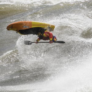 Dream Wave provides. Dane Jackson rotates under a huge airscrew surfing the Nelson River giant. 
Photo/David Jackson