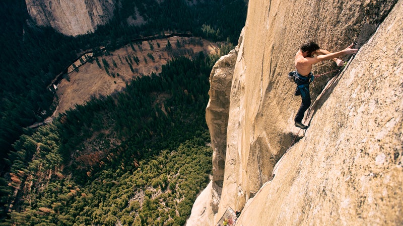 Kevin Jorgeson free-climbing the Dawn Wall in 2015, during the record-breaking climb he made with Tommy Caldwell.
