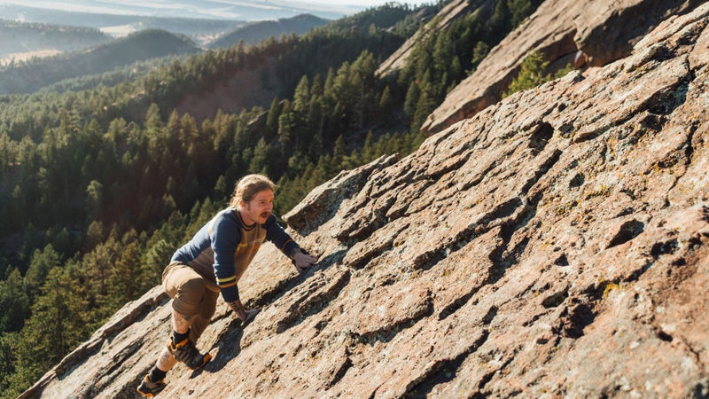 Dylan tackles Freeway, a route that's common to attempt off rope.