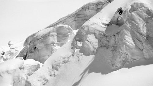 Ian Watson sends it off a huge serac in the backcountry of Chamonix, France.