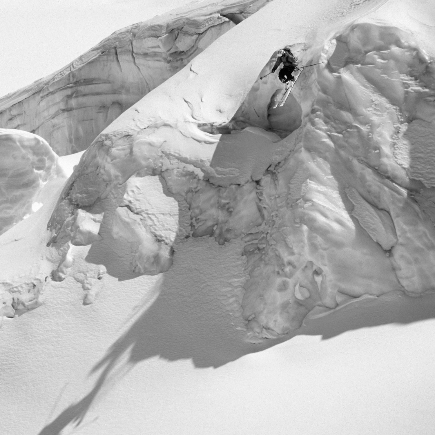 Ian Watson sends it off a huge serac in the backcountry of Chamonix, France