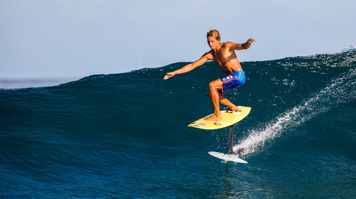 Kai Lenny hydrofoil surfing off Namotu Island, Fiji.