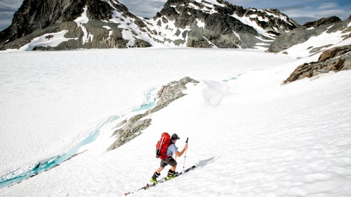 In the 1970s, the Lynch Glacier on Mount Daniel, in the Alpine Lakes Wilderness, covered half of Pea Soup Lake, where Jeff Rich is skinning in this photo. In the decades since, the glacier has retreated and the lake has expanded. Many of the receding glaciers in Washington have left terminal lakes in their wake. Some lakes don’t even have names yet, but by default often carry the name of the glaciers that birthed them. In the North Cascades, 73 percent of mountain sites studied have seen the average mountain snowpack decline. Spring runoff is occurring earlier each year as well.