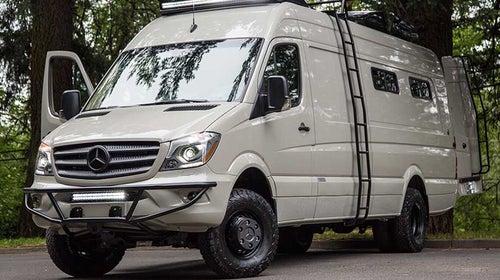 The Valhalla van features a stainless steel shower.