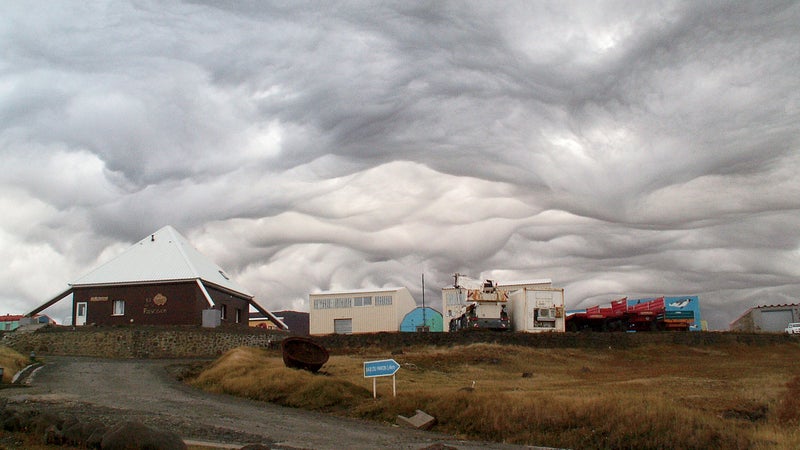 An asperatus cloud over Possession Island, in the sub-Antarctic. These rare clouds usually form after thunderstorms, most often in the Plains states, but were proposed as a new classification only in 2009. If given its own status, it would be the first new cloud formation added since 1951.
