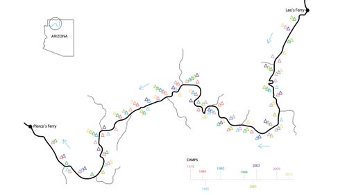 A map representing our nine trips and campsites, from the first in 1979 to the most recent in 2013.