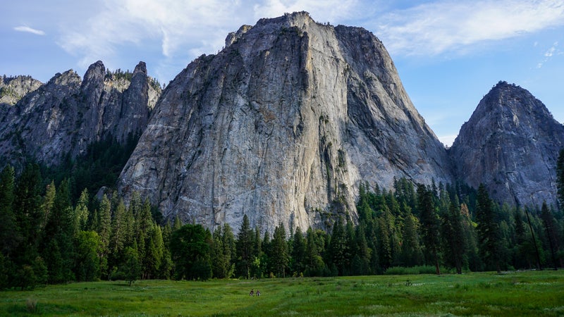 Cathedral Rocks, near El Capitan—scene of some of the first serious rock climbing in the Sierra's.
