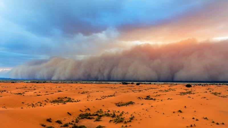 A haboob rolls through the Erg Chebbi Desert in Morocco.