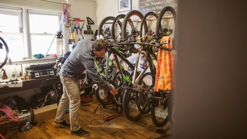 Arguably Baddick’s most important organizing tool, this rack holds eight bikes—’cross, road, and mountain. “Before I made this rack, it was a disaster room. Bikes everywhere,” says Baddick. “Every time you wanted to get to a bike, there would be like three in front of it.”
