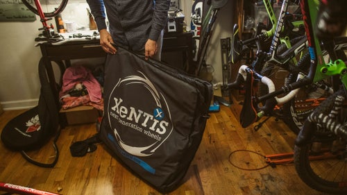 “Wheels are one of the hardest things to travel with, because they’re so delicate. I need race wheels and a pair of training wheels for races,” he says. This bag from wheel maker XeNTiS provides essential protection.