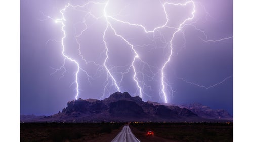 A dream shot over the iconic Superstition Mountains. When I saw it on the back of my camera I knew immediately it was the best lightning photo I鈥檇 ever taken.