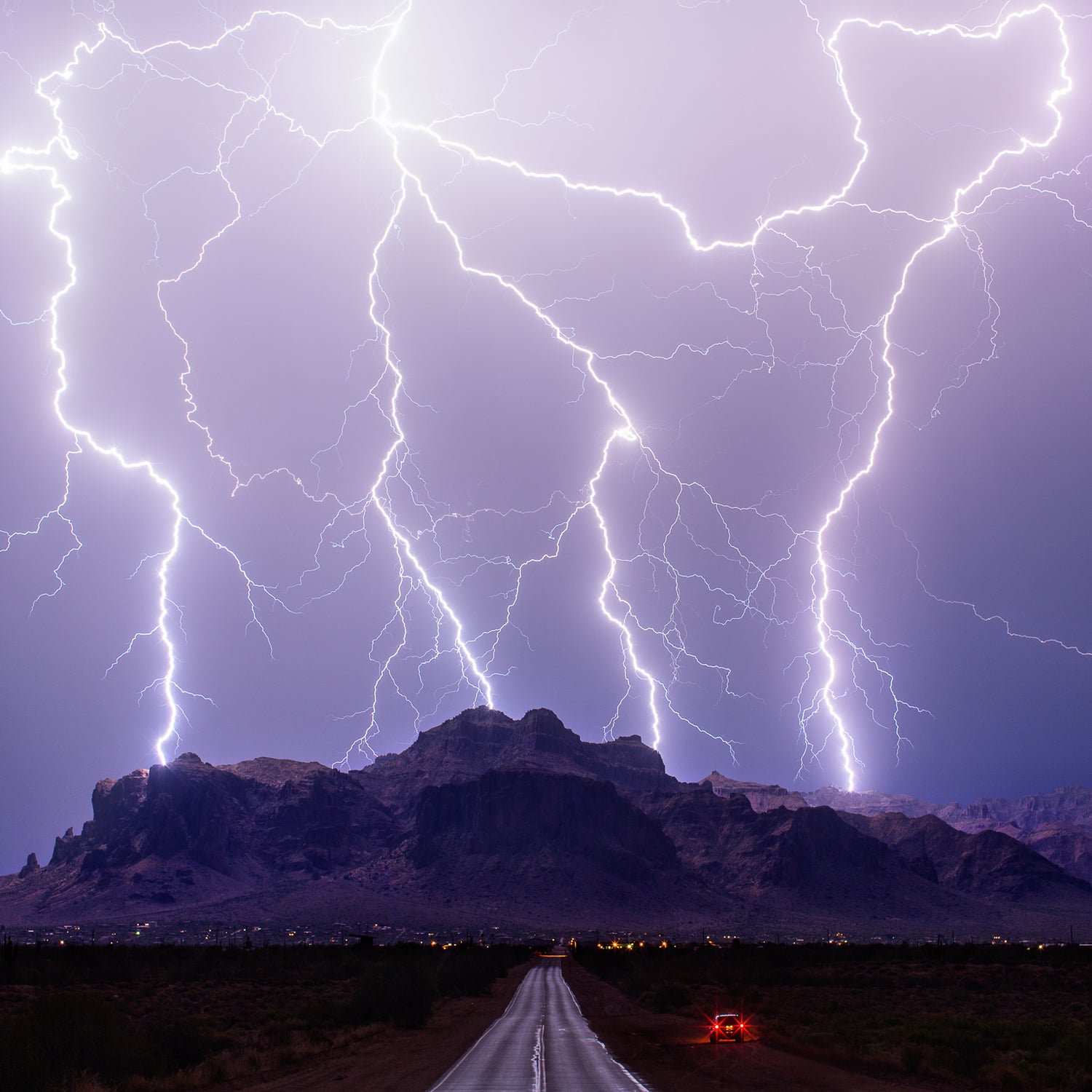 A dream shot over the iconic Superstition Mountains. When I saw it on the back of my camera I knew immediately it was the best lightning photo I’d ever taken.