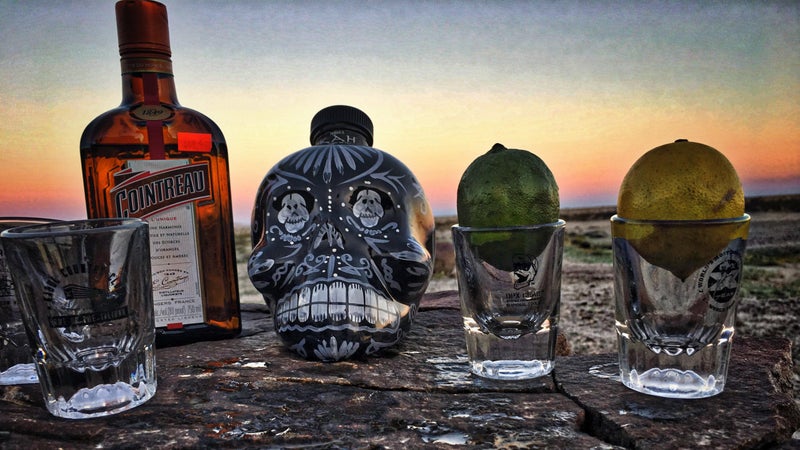 Pelton's idea of appropriate camping cocktails is margaritas served by the shot.