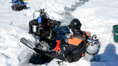 Art Woods takes the plunge into the icy depths.