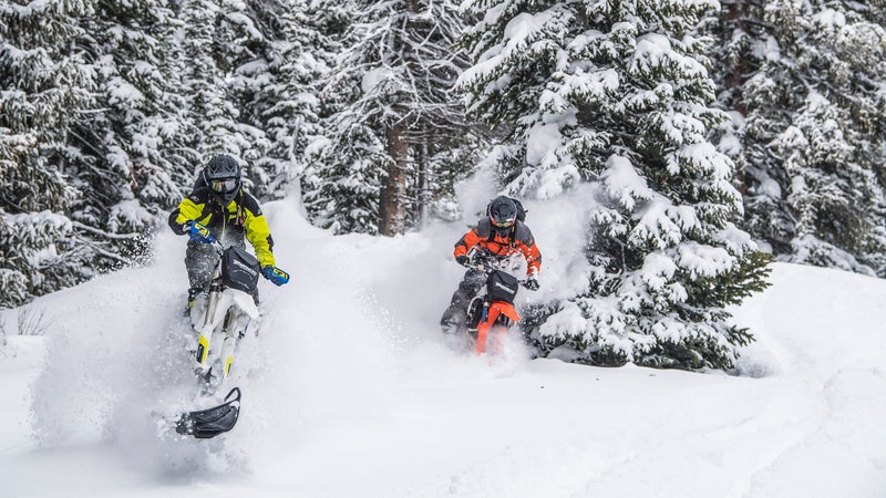 They don't turn like dirt bikes, and the extra weight and drag feel make it feel like riding in soft sand, but otherwise the Timbersled does a good job of replicating the motorcycle experience during winter. Riding buddies and everything.