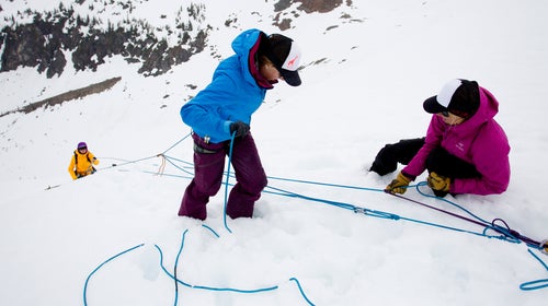 Women learning ropes at the Alpine Finishing School at the Selkirk Lodge in Revelstoke, British Columbia.