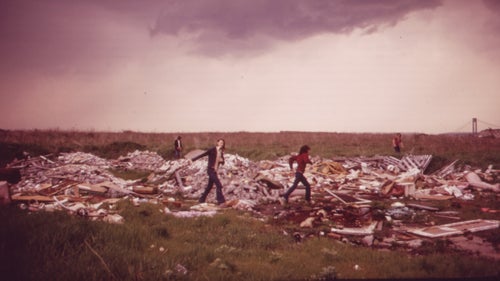 The municipal incineration plant and landfill of Gravesend Bay, New York, served as a playground in 1973.